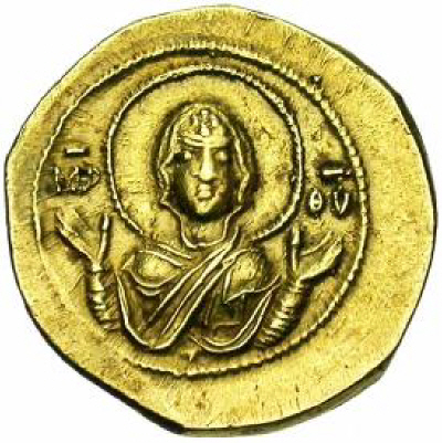 Св. Богородица Оранта, изобразена на тетартерон на Константин X Дука (1059 г. - 1067 г.).