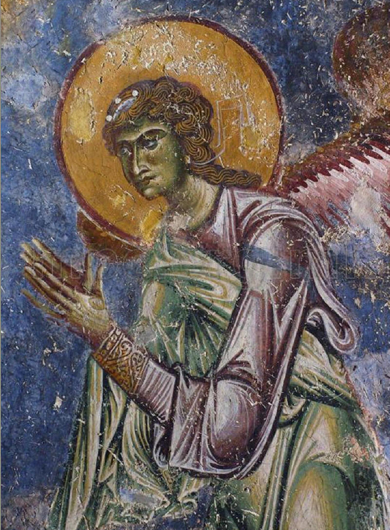 Св. архангел Михаил. Детайл от стенопис от XII в.в църквата "Св. великомъченик Георги Победоносец" в с. Курбиново, край Преспа, дн. реп. Македония