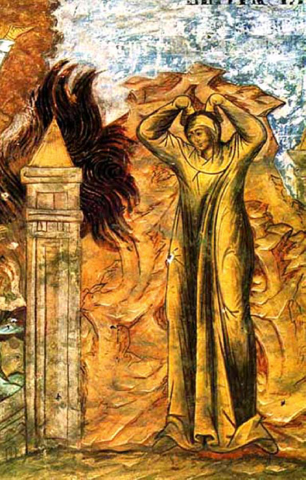 Наказанието на жената на Лот. Фреска от 1662 г. от Троицкий собор в Свято-Троицката Сергиева лавра. Lot's Wife. Наказание жены Лота