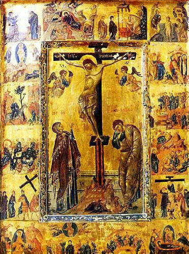Разпятие Христово, икона от края на XII, началото на XIII в., манастира Св. Катерина в Синай. Източник: directionstoorthodoxy.org