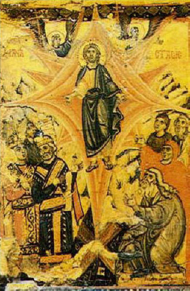 Възнесение Христово. Икона от XIII в. от цикъла на Дванадесетте празника от иконостас в манастира "Св. Катерина". The Resurrection and the Ascension of our Lord, Sinai, Egypt. Източник: directionstoorthodoxy.org