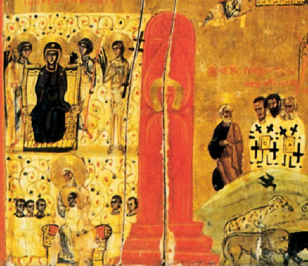 Лоно Авраамово. Фрагмент иконы Страшного Суда. М-рь св. Екатерины на Синае Лоно Авраамово. Фрагмент от иконата Страшният Съд, XII в., манастира "Св. Екатерина" в Синай. Източник: all-photo.ru