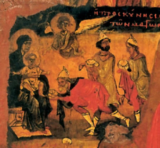 Поклонение на влъхвите, фрагмент от рождественска икона. Манастирът "Св. Екатерина" в Синай. Източник: all-photo.ru